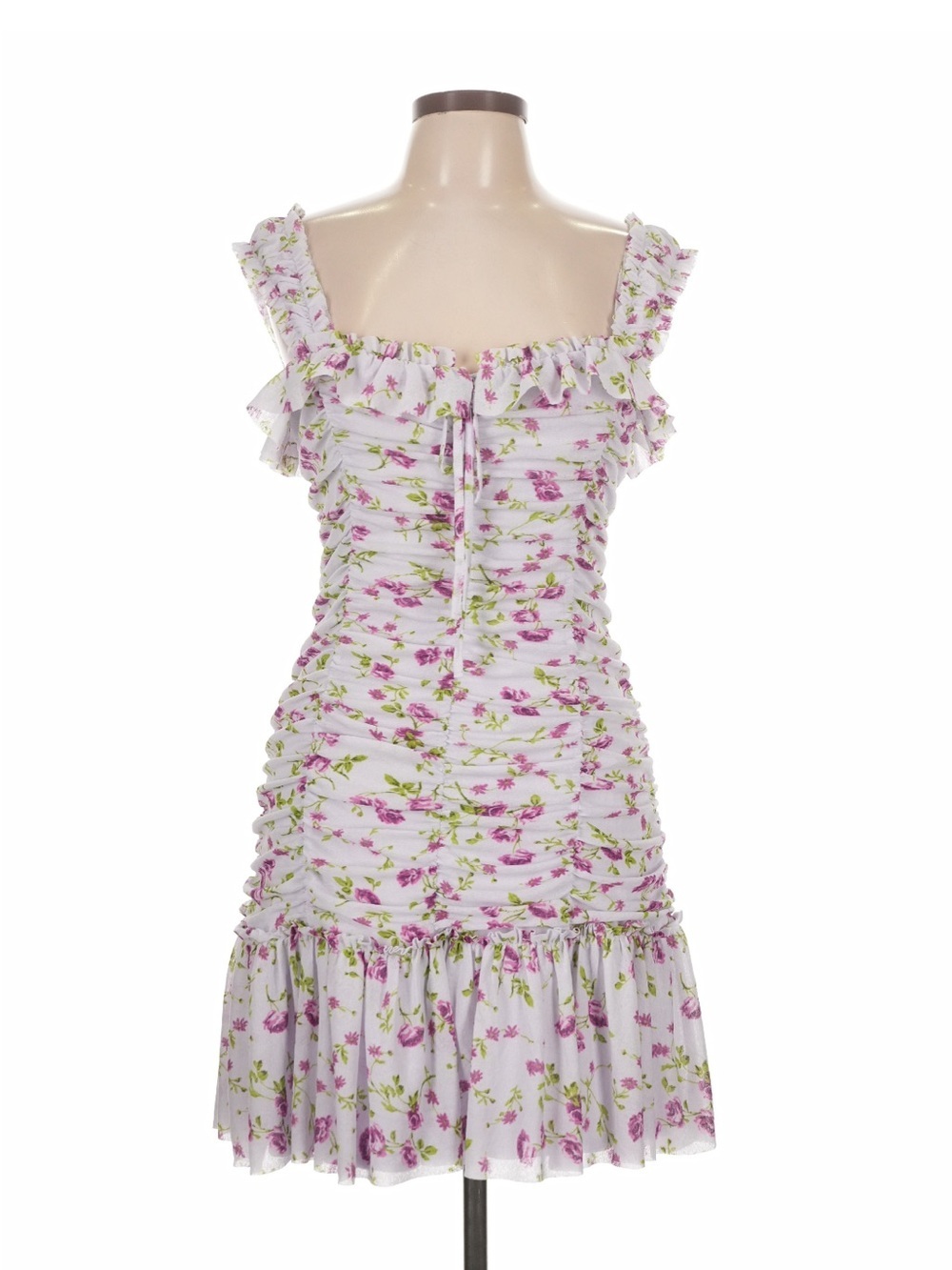 NWT Anthropologie Sleeveless Square-Neck Ruched Mini Dress purple floral Large - Picture 3 of 6